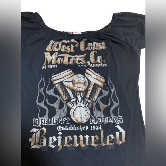 Vintage Bejeweled By Susan Fixel long black top with gold rhinestones. - Picture 7 of 7